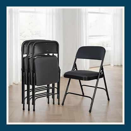 OEF Furnishings OEF2200 Series Heavy-Duty Premium Fabric Padded Upholstery Double-Hinged Folding Chairs (4-Pack, Classic Black)