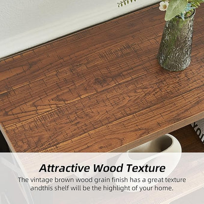 HOMBAZAAR Book Shelf,4 Tier Short Bookshelf with Metal Frame and Backboard,Rustic Brown Deep Bookcase with Engineered Wood Shelves,Shelf Bookcase for Living Room,Bedroom and Office