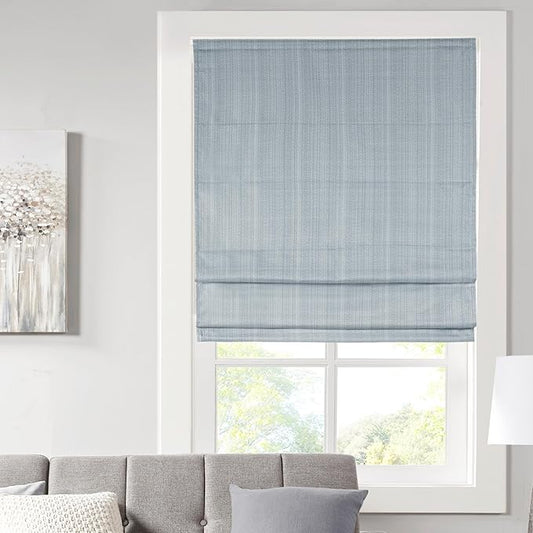 Madison Park Galen Cordless Roman Shade, 39"W x 64"H, Sheen Blue – Room Darkening, Thermal Insulated, Energy Efficient Window Blind with Subtle Sheen Basketweave Fabric for Privacy