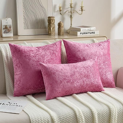 FUTEI Hot Pink Flannel Throw Pillow Covers 26x26 Inch Set of 2,Soft Dimensional Textured Euro Pillow Shams,Modern Home Decor for Couch Living Room