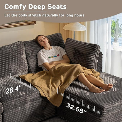 130" Modular Sofa with Swivel Chair & Ottoman, Modern Cloud Sectional Couch Plush Corduroy 5 Seater Deep Seat Sofas Set & Accent Armchair for Living Room, Gray