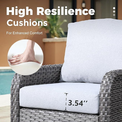2 Pieces Wicker Patio Chairs - Outdoor Rattan Chairs Set of 2,All-Weather PE Wicker Dining Chair Set with High Back and Deep Seating for Deck Porch,Light Grey