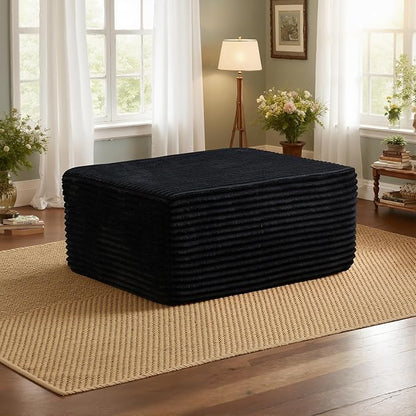 37.1" Ottoman for Couch, Plush Corduroy Memory Foam Ottoman Cloud Boneless Sectional Couch for Living Room Foot Stools No Assembly Require, Plush Corduroy,Black