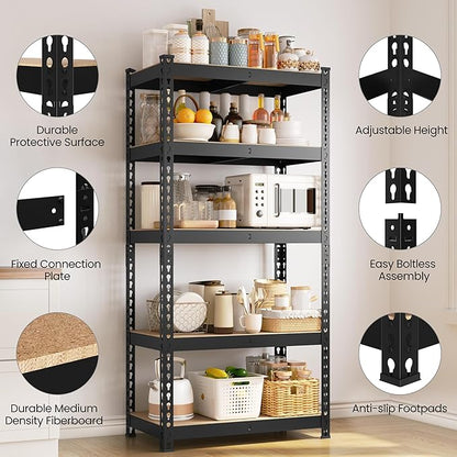 Yaheetech Storage Shelves 5 Tier Garage Shelving Heavy Duty Garage Shelves Adjustable Metal Shelving Unit Utility Rack Industrial Shelving for Warehouse Pantry Closet, 27.5" W x 12" D x 60" H, Black