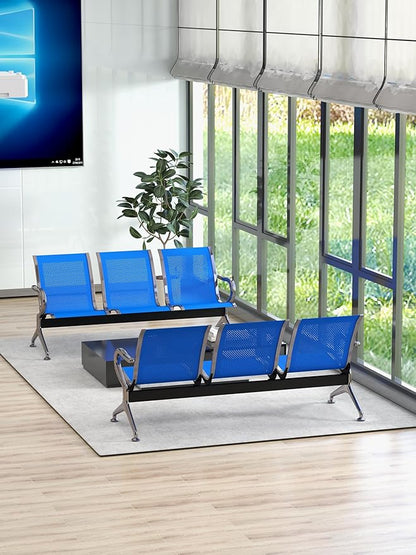 Kinsuite 3-Seat Reception Chairs - Waiting Room Chairs with Arms & Stainless Steel Frame, Waiting Room Bench Lobby Chairs for Office Airport Bank Hospital, Blue