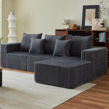 102" L-Shaped Couch for Living Room,Modular Sectional Cloud Couch with Ottoman,Boneless Sofa in A Box,Upholstered Couches for Bedroom,Beige Sofa with Oversized Chaise