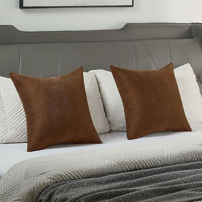 FUTEI Dark Brown Chenille Throw Pillow Covers 12x20 Inch Set of 2,Soft Wide Chevron Textured Lumbar Pillow Cases,Farmhouse Home Decor for Couch Bed Living Room