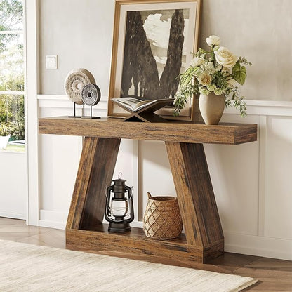 LITTLE TREE 55-Inch Sofa Table with Storage, Farmhouse Console Table for Home, Rectangular Wooden Entryway Furniture for Living Room, Bedroom, Office, Hallway, Brown