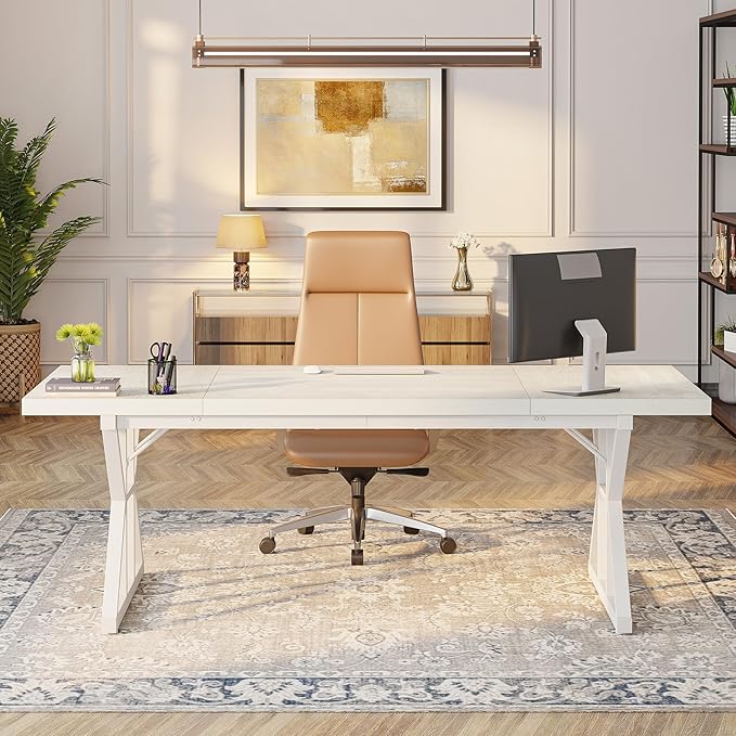 Tribesigns 70.8-Inch Executive Desk, Large Computer Office Desk Workstation, Modern Simple Style Laptop Desk Study Writing Table Business Furniture for Home Office (White, 70.8 Inch)
