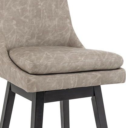 Bar Stool, PU Leather Barstool, 26 Inch Upholstered Counter Stools with 14.2" High Back and Footrest, Swivel Counter Height Barstools for Kitchen Island Home Bar Greige
