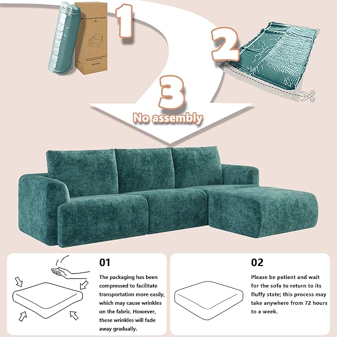 EASE MOOSE Cloud Couch Sectional Sofa, Large L-Shaped Oversized Modular Couch for Living Room, Minimalist Boneless Convertible Couches with Ottoman, 5-Seat Deep Sofas for Bedroom, Chenille (Blue)