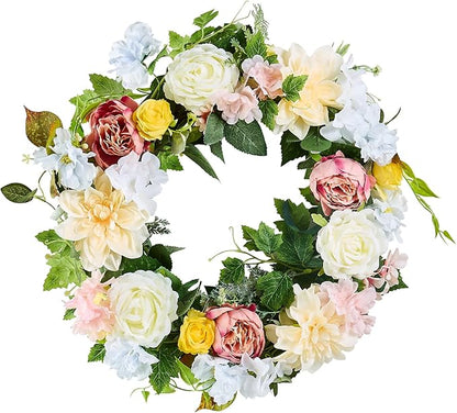 VEVOR Spring Wreath for Front Door 24 Inch - Large Artificial Flower Wreath with Hydrangea & Peony, Year-Round All Season Outdoor Indoor Door Decor
