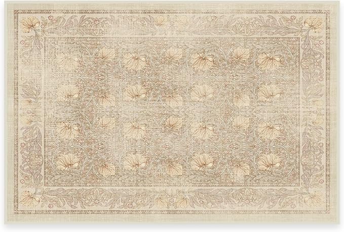 RUGGABLE x Morris & Co Machine Washable Area Rug – Pimpernel Vintage Stone 2x3, Stain-Resistant, Non-Slip – Small Rugs for Living Room, Bedroom, Hallway, Entryway & Bathroom–with Cushioned Pad