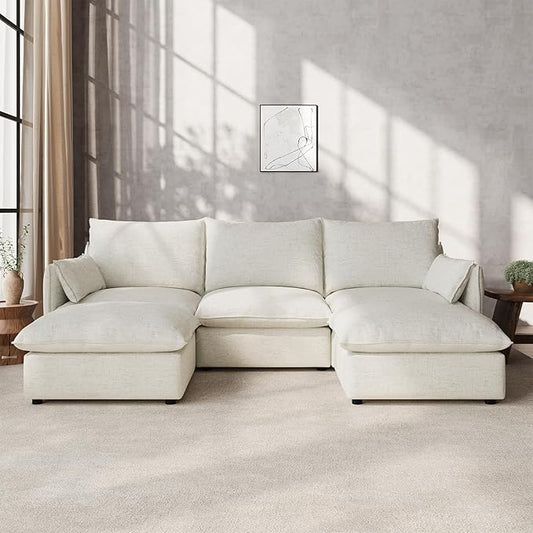 Waterproof Cloud Sectional Couches for Living Room,High Backrest Down Filled Couch,5 Seater Oversized Modular U-Shaped Sofas,Detachable Sofa Covers,Cream White