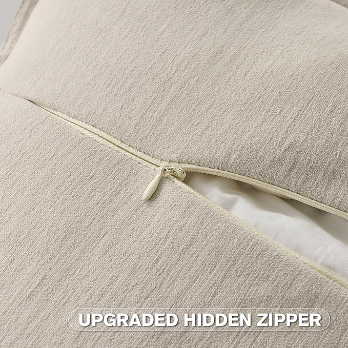 FUTEI Beige Chenille Throw Pillow Covers 20x20 Inch Set of 2,Edges Double-Stitched Cushion Cases,Modern Home Decor for Couch Living Room