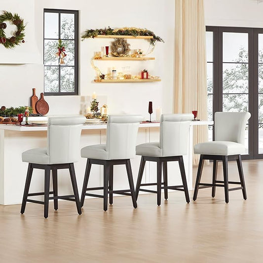 CHITA 30 Inch Counter Height Swivel Bar Stools Set of 2, FSC Certified Modern Upholstered Faux Leather Swivel Barstool Chairs with Back, Creamy Grey