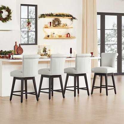 CHITA 26 Inch Counter Height Swivel Bar Stool, FSC Certified Modern Upholstered Faux Leather Swivel Barstool Chair with Back, Creamy Grey