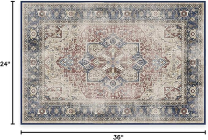 RUGGABLE Washable Vintage Area Rug – Kamran Royal Blue 2x3, Stain-Resistant, Non-Slip – Small Machine Washable Rugs for Living Room, Bedroom, Hallway, Entryway & Bathroom–with Standard Pad