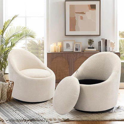 360° Swivel Accent Chair Set of 2, Mid-Century Modern Chair with Hidden Storge, Small Swivel Chair with Arms for Living Room/Office - Beige