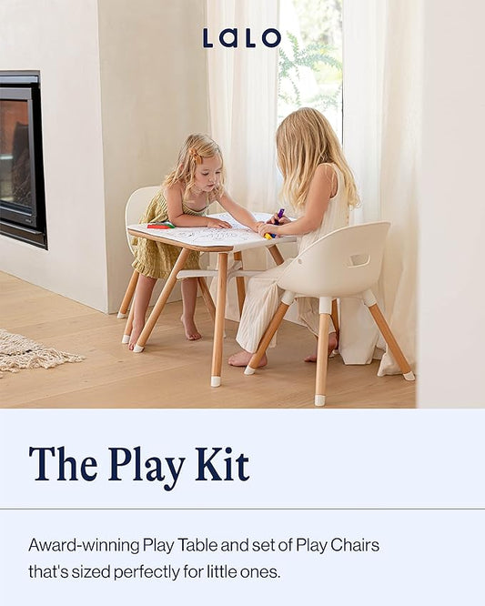 Lalo The Play Kit - Kids Table & Chairs Set with Sustainably Sourced Wood Table & 2 Non-Toxic Bucket Seat Chairs - Safe & Comfortable - Natural/Coconut