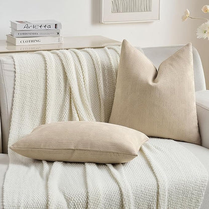 FUTEI Oatmeal Chenille Decorative Throw Pillow Covers 24x24 Inch Set of 2,Soft Cozy Striped Geometric Patterns European Cushion Case,Modern Home Decor for Couch Bed Living Room