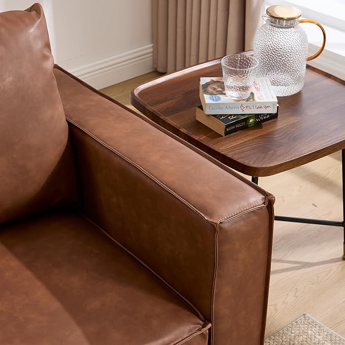 3 Seater Brown Leather Modular Sectional Sofa, 90 inch Cloud Modular Sectional Couch, Modern Convertible Comfortable Sofa for Living Room/Apartment