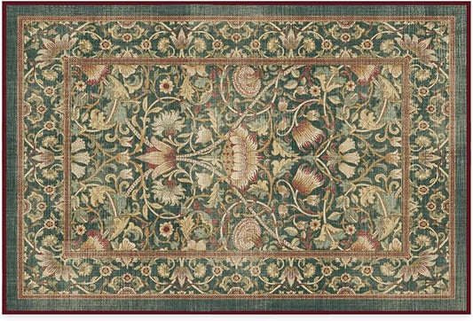 RUGGABLE x Morris & Co Machine Washable Area Rug – Lodden Soft Evergreen & Gold 2x3, Stain-Resistant, Non-Slip – Small Rugs for Living Room, Bedroom, Hallway, Entryway & Bathroom–with Cushioned Pad