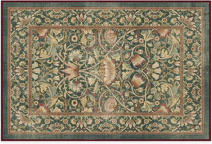 RUGGABLE x Morris & Co Machine Washable Area Rug – Lodden Soft Evergreen & Gold 2x3, Stain-Resistant, Non-Slip – Small Rugs for Living Room, Bedroom, Hallway, Entryway & Bathroom–with Standard Pad