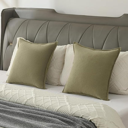 FUTEI Olive Green Chenille Throw Pillow Covers 16x16 Inch Set of 2,Edges Double-Stitched Cushion Cases,Modern Home Decor for Couch Living Room