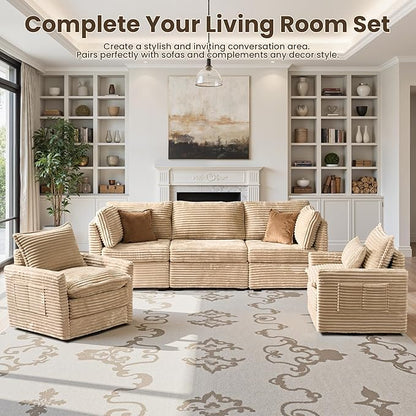 Swivel Accent Chair Set of 2, Modern Sofa Chairs for Living Room, Plush Upholstered Cloud Chair with Double Layer Thick Cushions, Bedroom Reading Nook Armchair, Beige