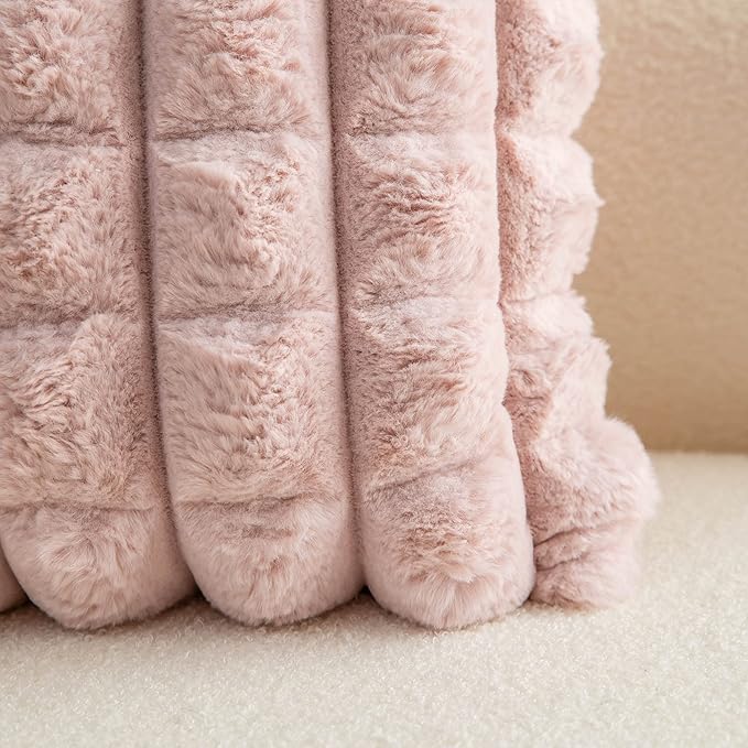 Neelvin Pink Faux Fur Cozy Soft Plaid Decorative Throw Pillow Covers 26x26 inch Set of 2,Velvet Pillowcase Cushion Case for Sofa Couch