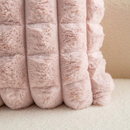 Neelvin Pink Faux Fur Cozy Soft Plaid Decorative Throw Pillow Covers 26x26 inch Set of 2,Velvet Pillowcase Cushion Case for Sofa Couch