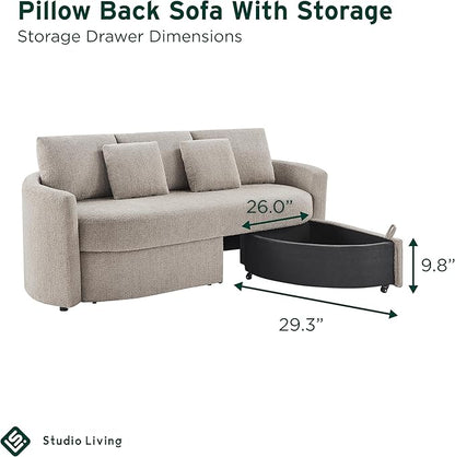 Studio Living® Beckett 92" Storage Sofa, Modern Farmhouse, Pocket Coil Comfort, Easy Assembly, Chenille Fabric, Taupe