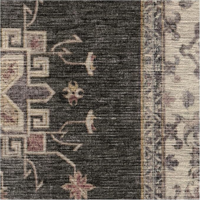 RUGGABLE Washable Vintage Area Rug – Verena Dark Wood 6 ft Round, Stain-Resistant, Non-Slip – Medium Machine Washable Rugs for Living Room, Bedroom, Hallway, Entryway & Office–with Cushioned Pad