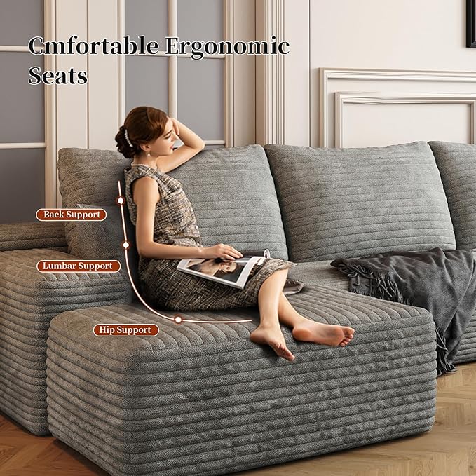 135.4" Oversized Cloud Modular Sectional Sofa, U-Shaped Couches with Ottoman for Living Room, Deep Seat Boneless Couch, 1600lb Weight Capacity, No Assembly Required (Grey, Right Facing Chaise)