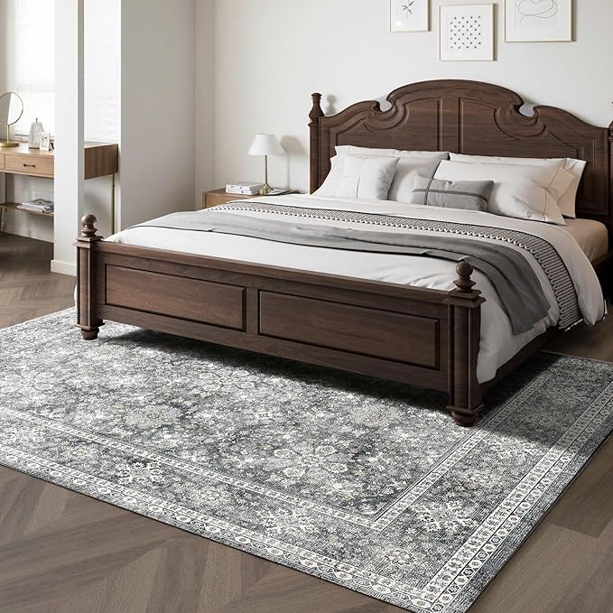 VEVOR 8 x 10 ft Area Rug Large Washable Rug Non-Slip and Tear-Resistant Soft Carpet Pet & Child Friendly Vintage Area Rugs Indoor Mat for Bedroom Living Room Kids Room Entryway Office Gray