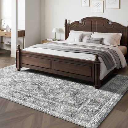 VEVOR 8 x 10 ft Area Rug Large Washable Rug Non-Slip and Tear-Resistant Soft Carpet Pet & Child Friendly Vintage Area Rugs Indoor Mat for Bedroom Living Room Kids Room Entryway Office Gray
