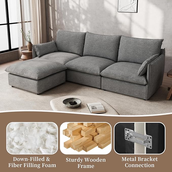 Waterproof Cloud Sectional Couches,High Backrest Down Filled Sofa for Living Room,Modular Sofas Spill & Stain-Resistant Cloud Couch,Detachable Couch Covers,Dark Grey