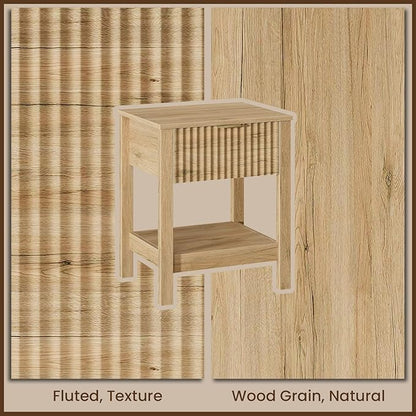 Fluted Night Stand with Golden Handle,Mid-Century Nightstands with Drawer,Modern Bedside Table with Storage Shelf,Large End Tables for Livingroom,Bed Side Tables for Bedroom,Natural Oak