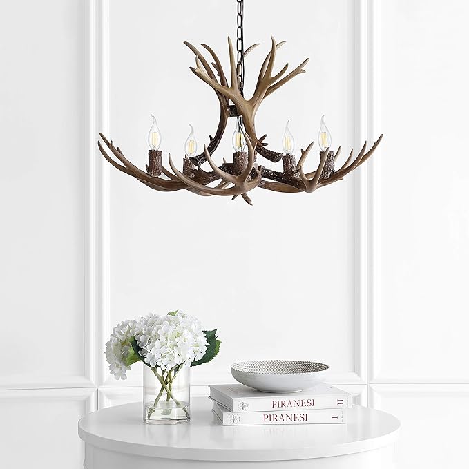 JONATHAN Y JYL6300A Eldora 30" Adjustable Resin Antler 5-Light LED Chandelier, Glam, Rustic,Cottage,Transitional, Dimmable Dining Room, Living Room, Kitchen, Foyer, Bedroom, Brown