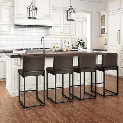 PHI VILLA Bar Stools Set of 2 - Counter Height 24'' Bar Stool Pu Leather Kitchen Modern Bar Chairs, Bar Stools with Back