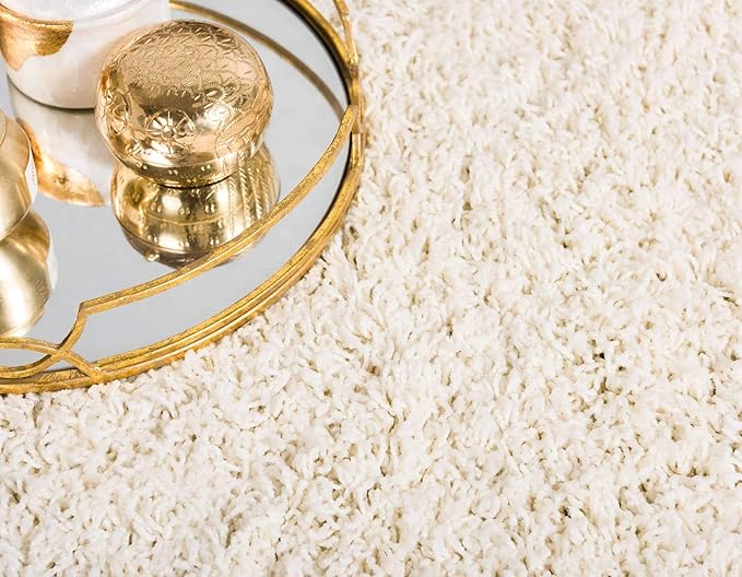 Unique Loom Solid Shag Collection Area Rug (9' x 12' Rectangle, Pure Ivory)