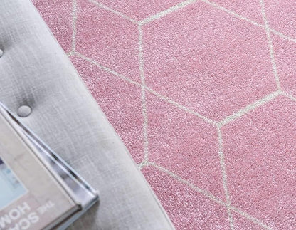Unique Loom Trellis Frieze Collection Area Rug - Geometric (5' Square, Light Pink/ Ivory)