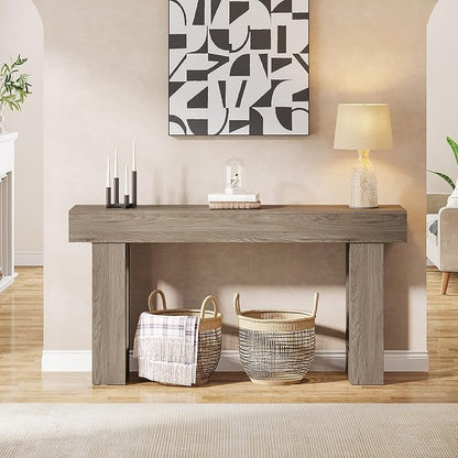 Tribesigns 63-Inch Long Console Table, Wooden Rectangular Sofa Table Behind The Couch, Farmhouse Entryway Table for Entrance, Hallway, Living Room (Grey)
