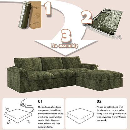 EASE MOOSE Oversized Boneless Sectional Couch-8-Seat, Corner V-Shaped Deep-Seat Modular Cloud Sofa, No-Assembly Chenille Sofa for Living Room, Green