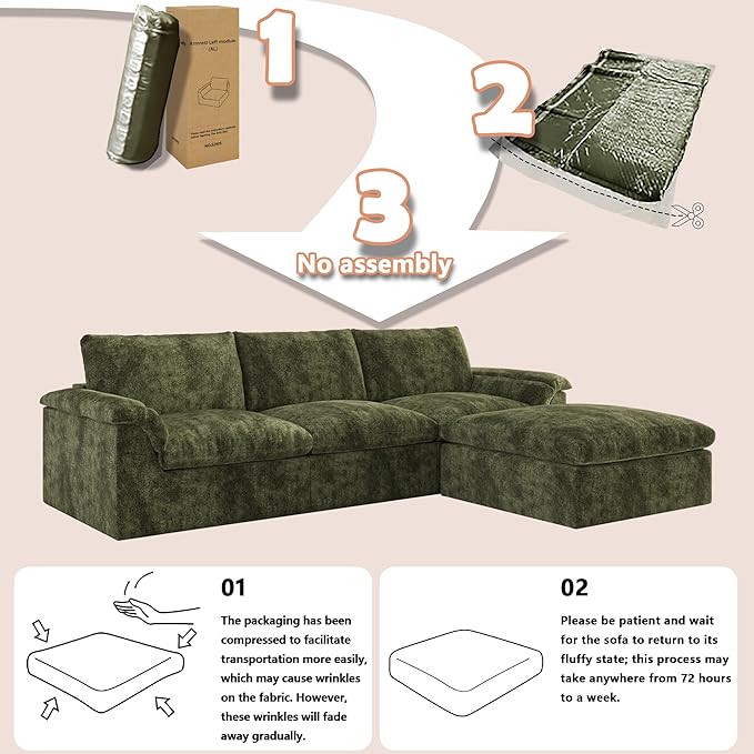 EASE MOOSE Boneless Modular Cloud Couch, U-Shaped Oversized Sectional Sofa for Living Room with Ottoman, Extra Large Movable Couches, 6-Deep-Seat Sofas for Bedroom, Apartment, Chenille (Green)