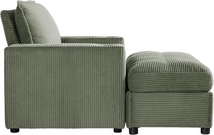 Christopher Knight Home Zoe Oversized Chaise Lounge Chair Indoor with Cup Holders & USB Charging Port, Corduroy Upholstered Sofa Bed + Ottoman with Storage, Comfy Deep Seat Sleeper Sofa Chair, Green