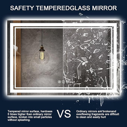 60x30 Inch LED Bathroom Mirror with Lights, Backlit and Front Lighted Bathroom Mirrors for Wall, Anti-Fog Dimmable Memory Shatterproof LED Vanity Mirror for Bathroom