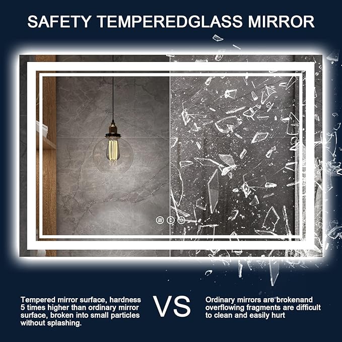 84x40 Inch LED Bathroom Mirror with Lights, Backlit and Front Lighted Bathroom Mirrors for Wall, Anti-Fog Dimmable Memory Shatterproof LED Vanity Mirror for Bathroom