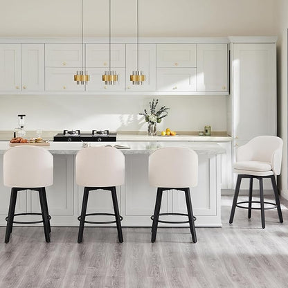 Counter Height Barstools 26 inch Upholstered Swivel Bar Stools with Back and Wood Legs for Kitchen Island,Set of 3,Beige Fabric